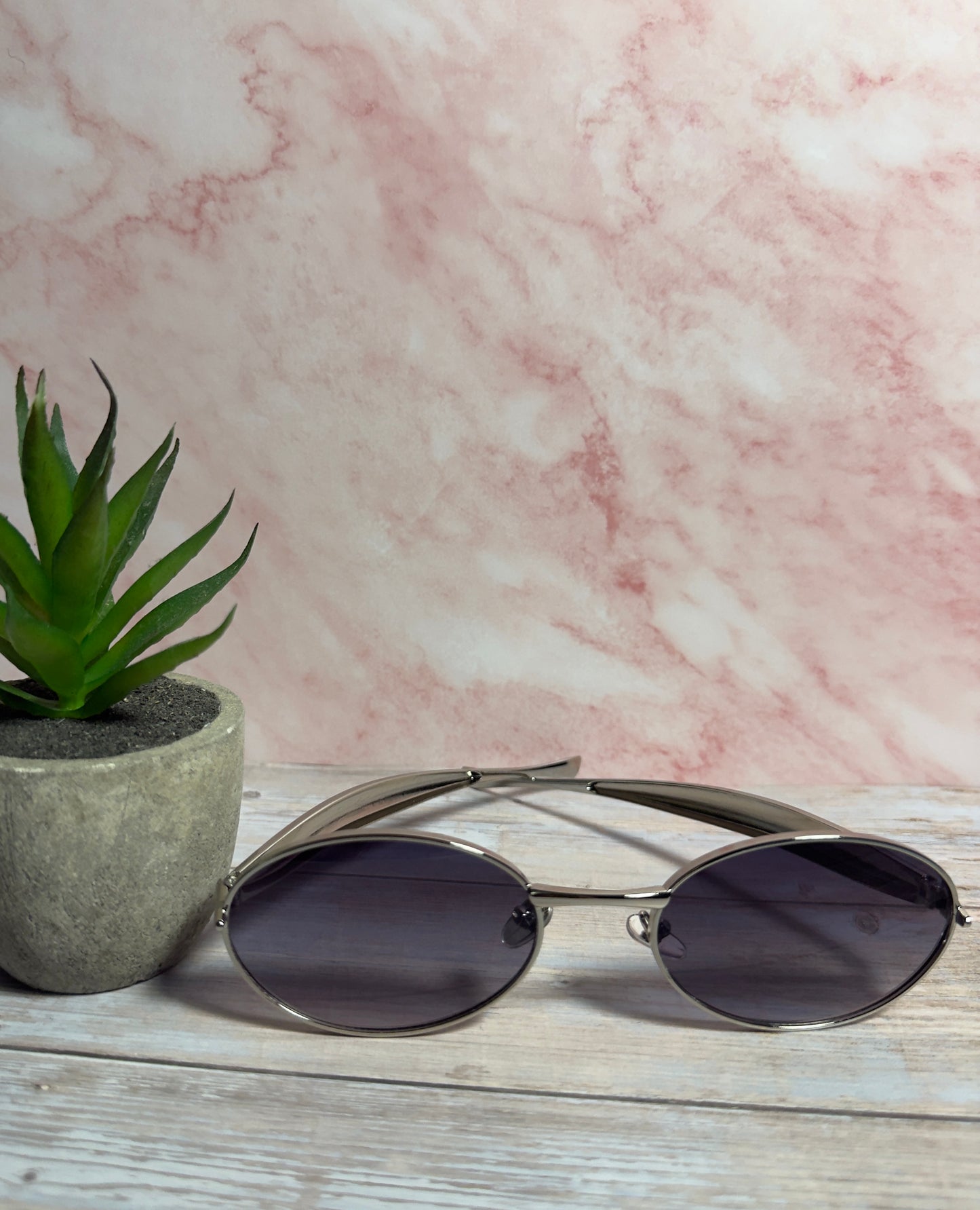 Silver Oval Frame Sunglasses